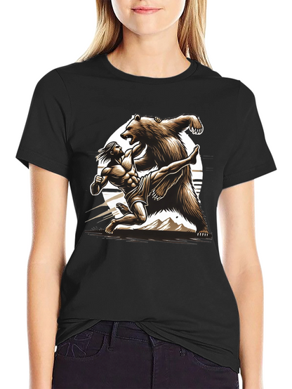 Camiseta Hombre: Lucha Épica Oso vs Guerrero
