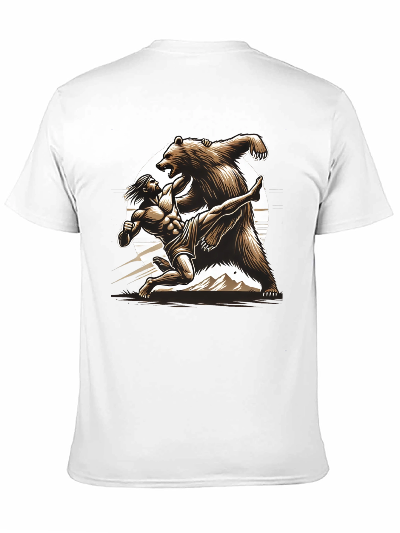 Camiseta Hombre: Lucha Épica Oso vs Guerrero