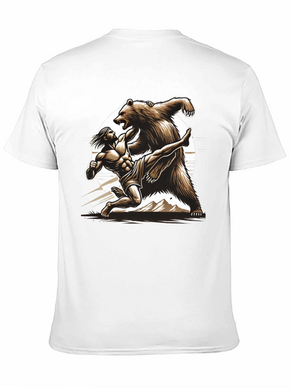 Camiseta Hombre: Lucha Épica Oso vs Guerrero