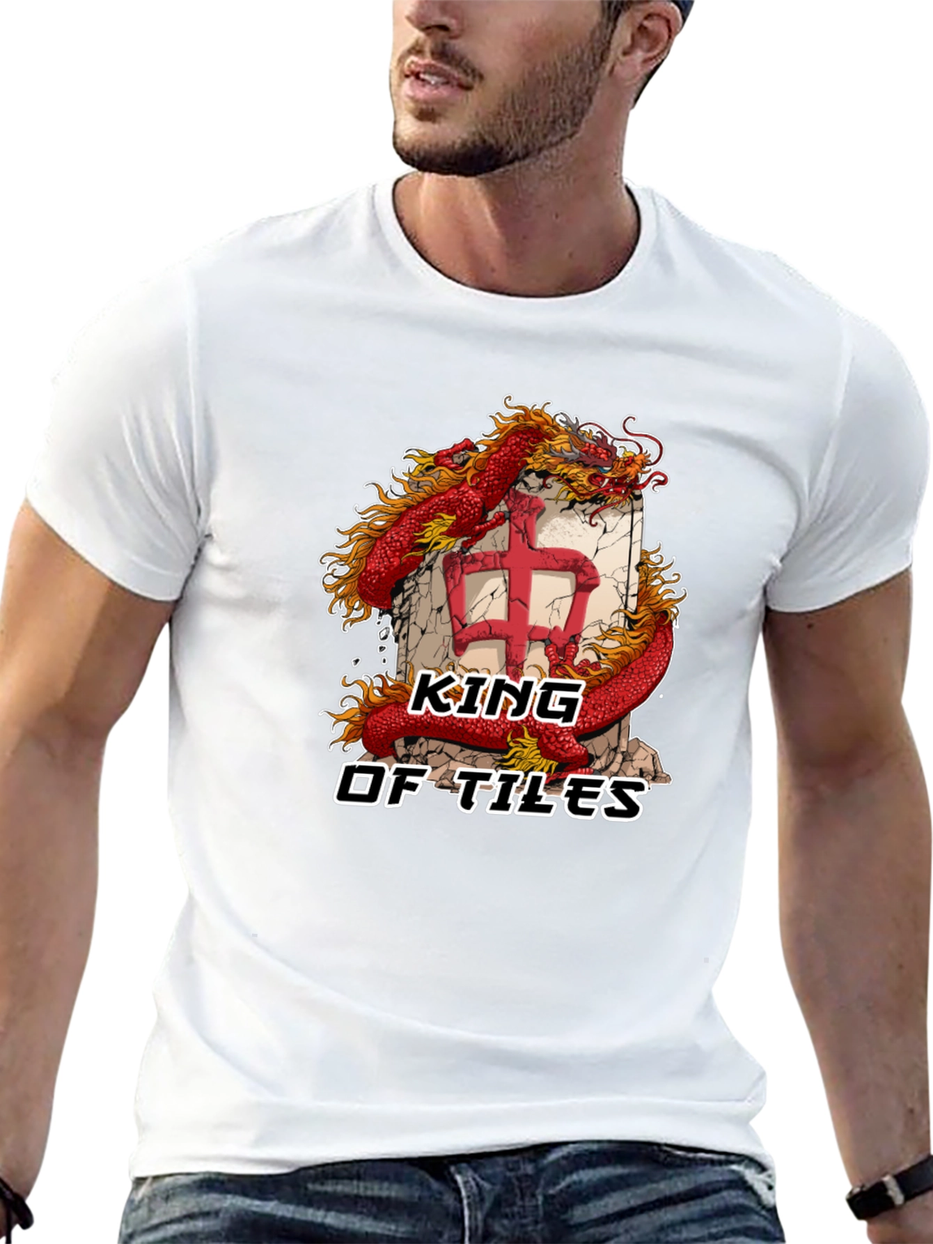 Camiseta Negra: Rey de Azulejos Dragón Chino