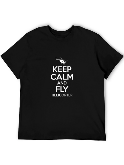 Camiseta Negra Keep Calm and Fly Helicopter