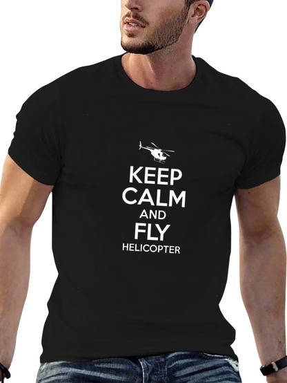 Camiseta Negra Keep Calm and Fly Helicopter