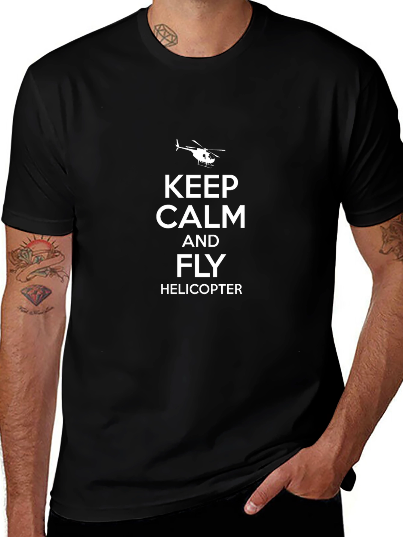 Camiseta Negra Keep Calm and Fly Helicopter