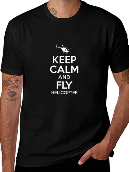Camiseta Negra Keep Calm and Fly Helicopter