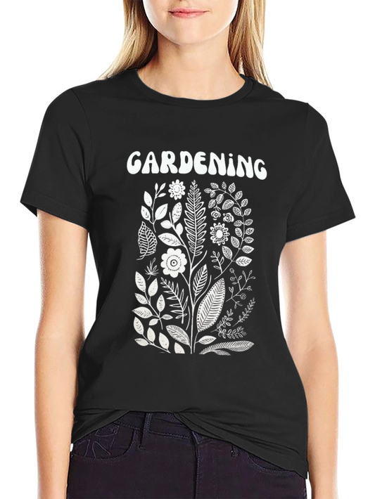 Camiseta Negra Jardinería Diseño Floral