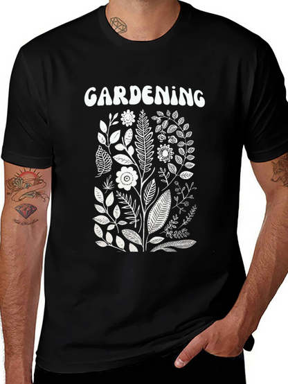 Camiseta Negra Jardinería Diseño Floral