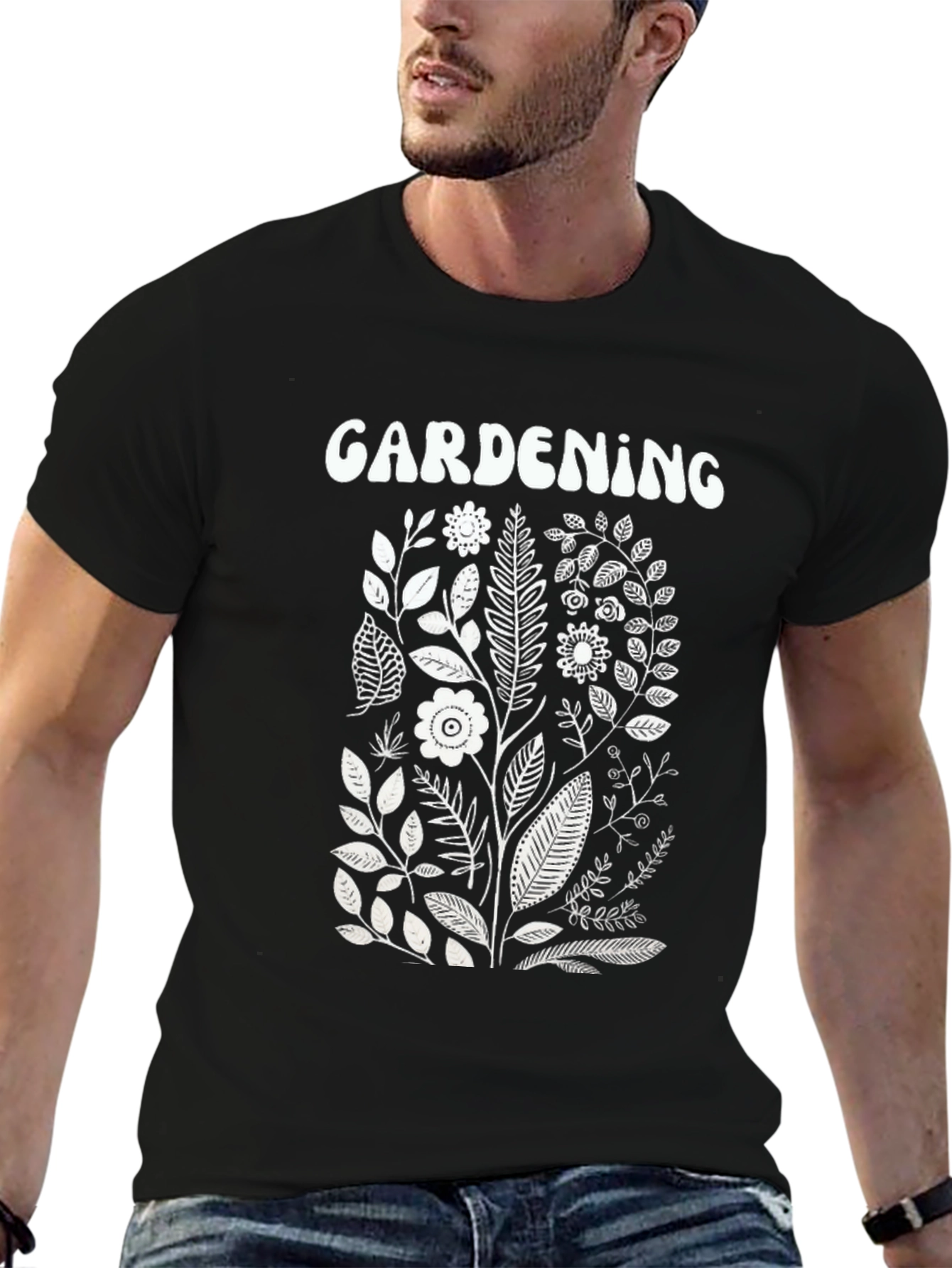 Camiseta Negra Jardinería Diseño Floral