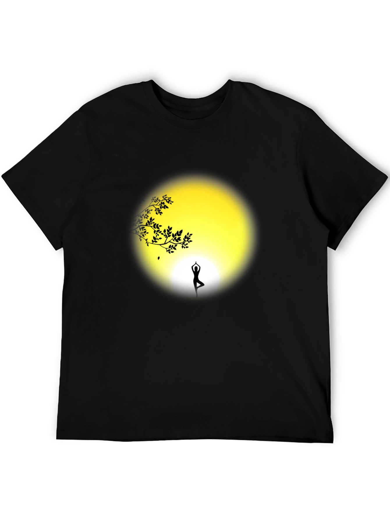 Camiseta Negra Yoga Silueta Árbol y Luna