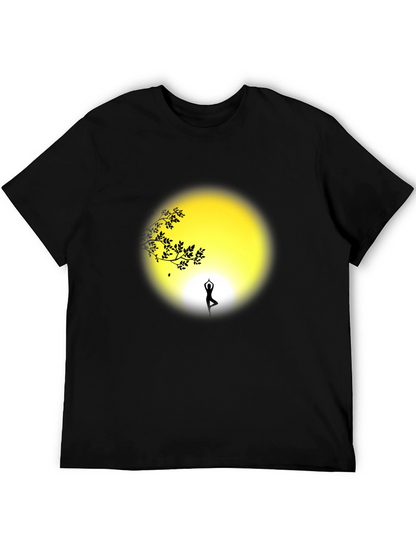 Camiseta Negra Yoga Silueta Árbol y Luna