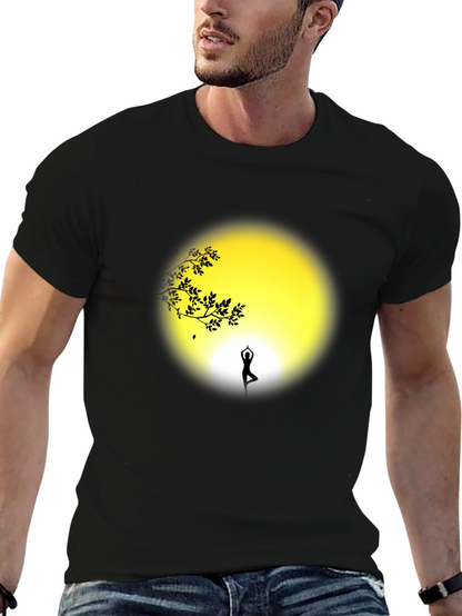 Camiseta Negra Yoga Silueta Árbol y Luna