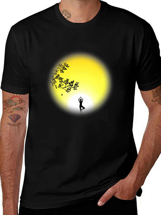 Camiseta Negra Yoga Silueta Árbol y Luna