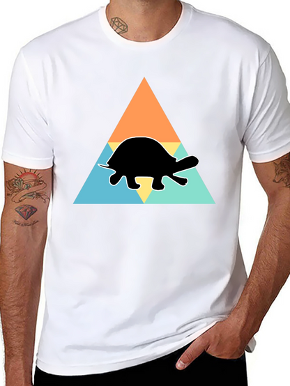 Camiseta Negra Tortuga Geométrica Casual