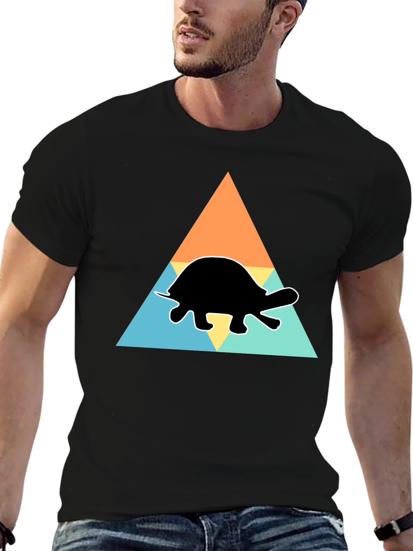 Camiseta Negra Tortuga Geométrica Casual