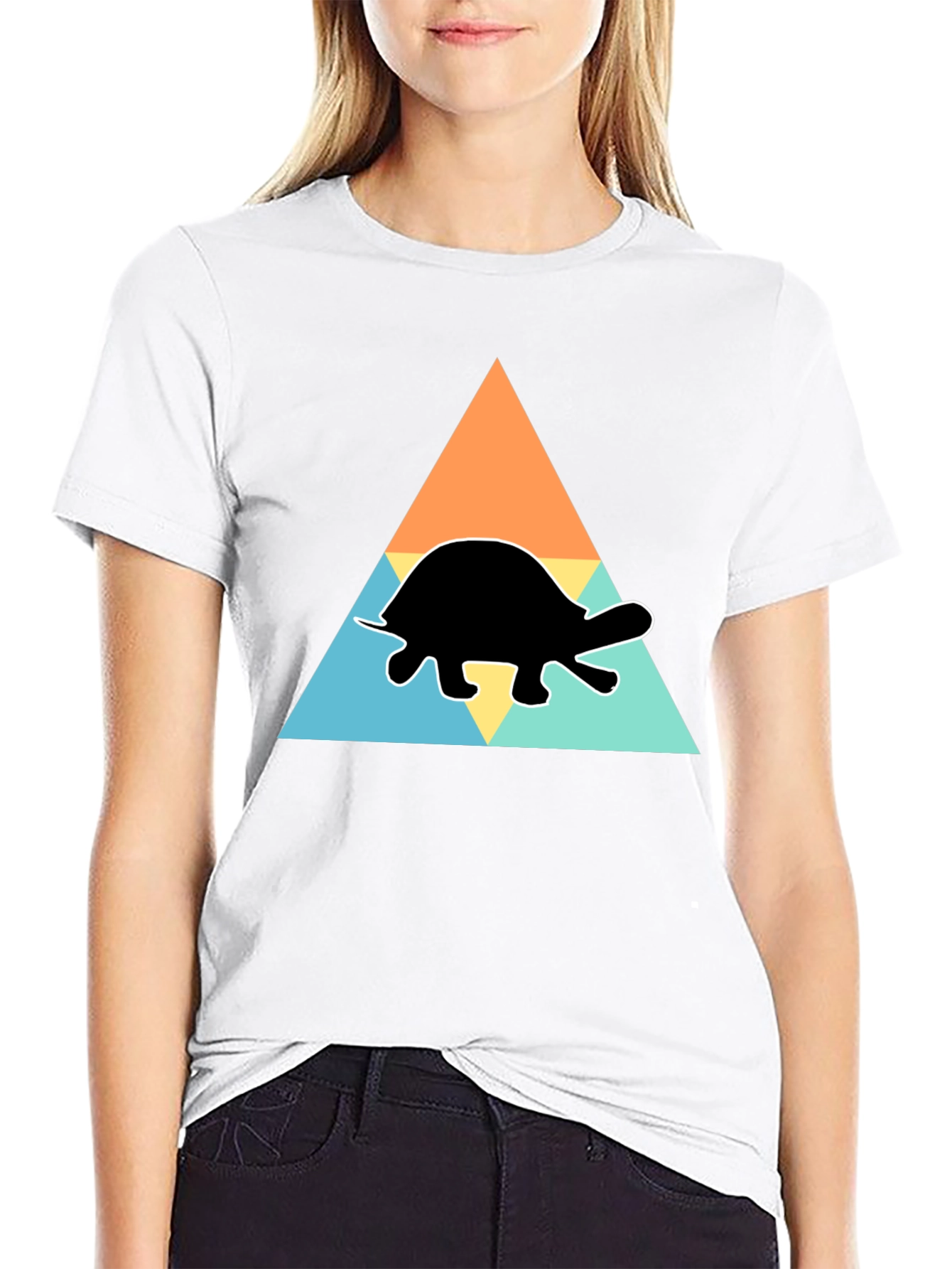 Camiseta Negra Tortuga Geométrica Casual