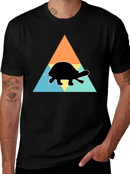 Camiseta Negra Tortuga Geométrica Casual