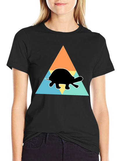 Camiseta Negra Tortuga Geométrica Casual