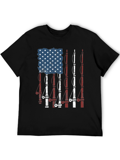 Camiseta Negra Diseño Bandera Americana y Cañas de Pescar