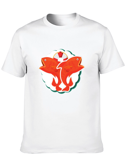 Camiseta Negra con Diseño de Peces Naranja