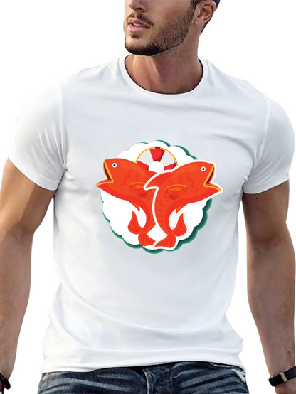 Camiseta Negra con Diseño de Peces Naranja