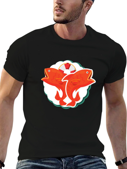 Camiseta Negra con Diseño de Peces Naranja