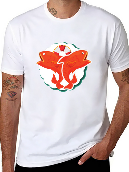 Camiseta Negra con Diseño de Peces Naranja
