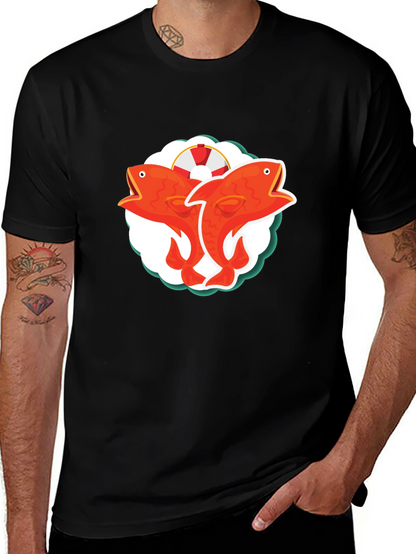 Camiseta Negra con Diseño de Peces Naranja