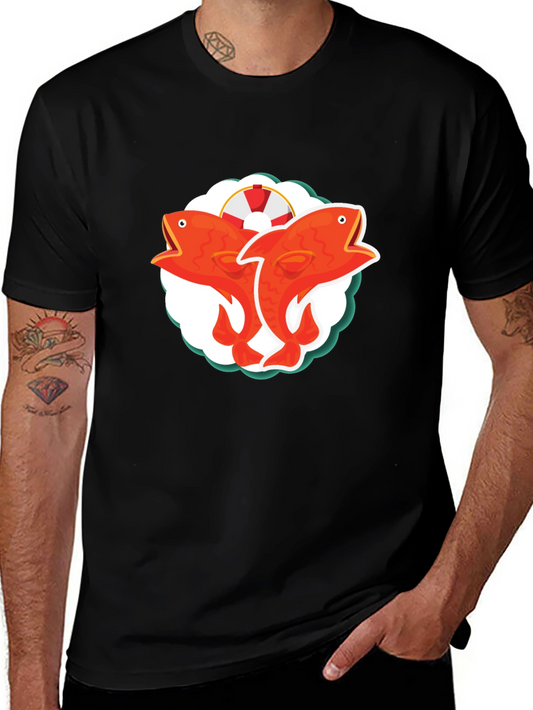 Camiseta Negra con Diseño de Peces Naranja