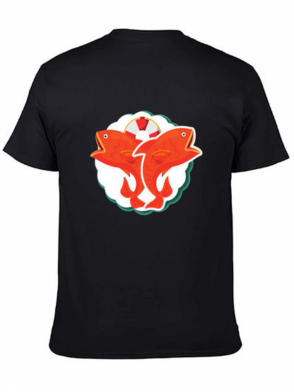 Camiseta Negra con Diseño de Peces Naranja