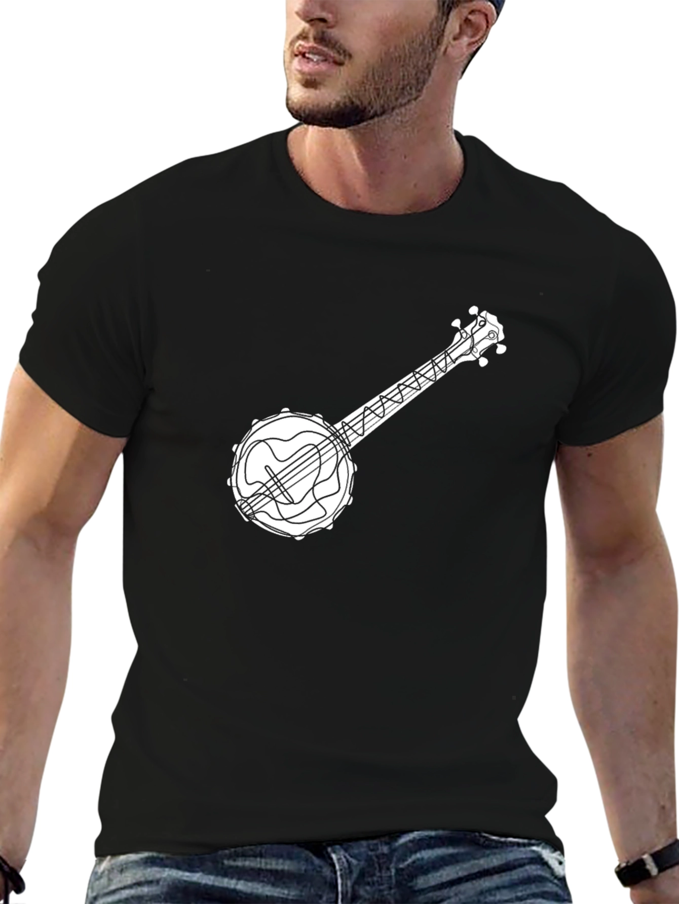 Camiseta Negra con Diseño de Banjo para Hombre