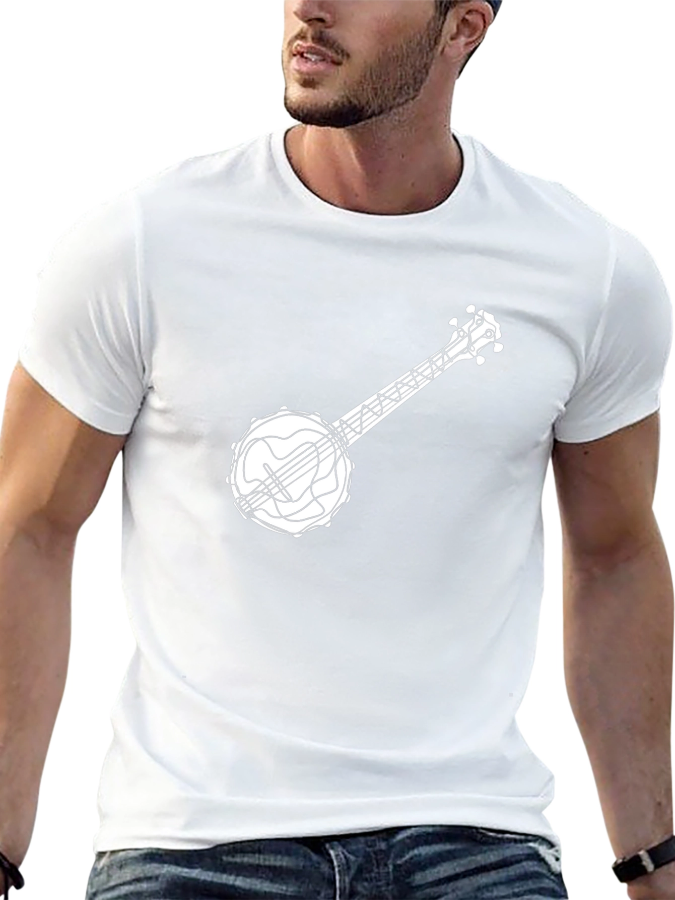 Camiseta Negra con Diseño de Banjo para Hombre