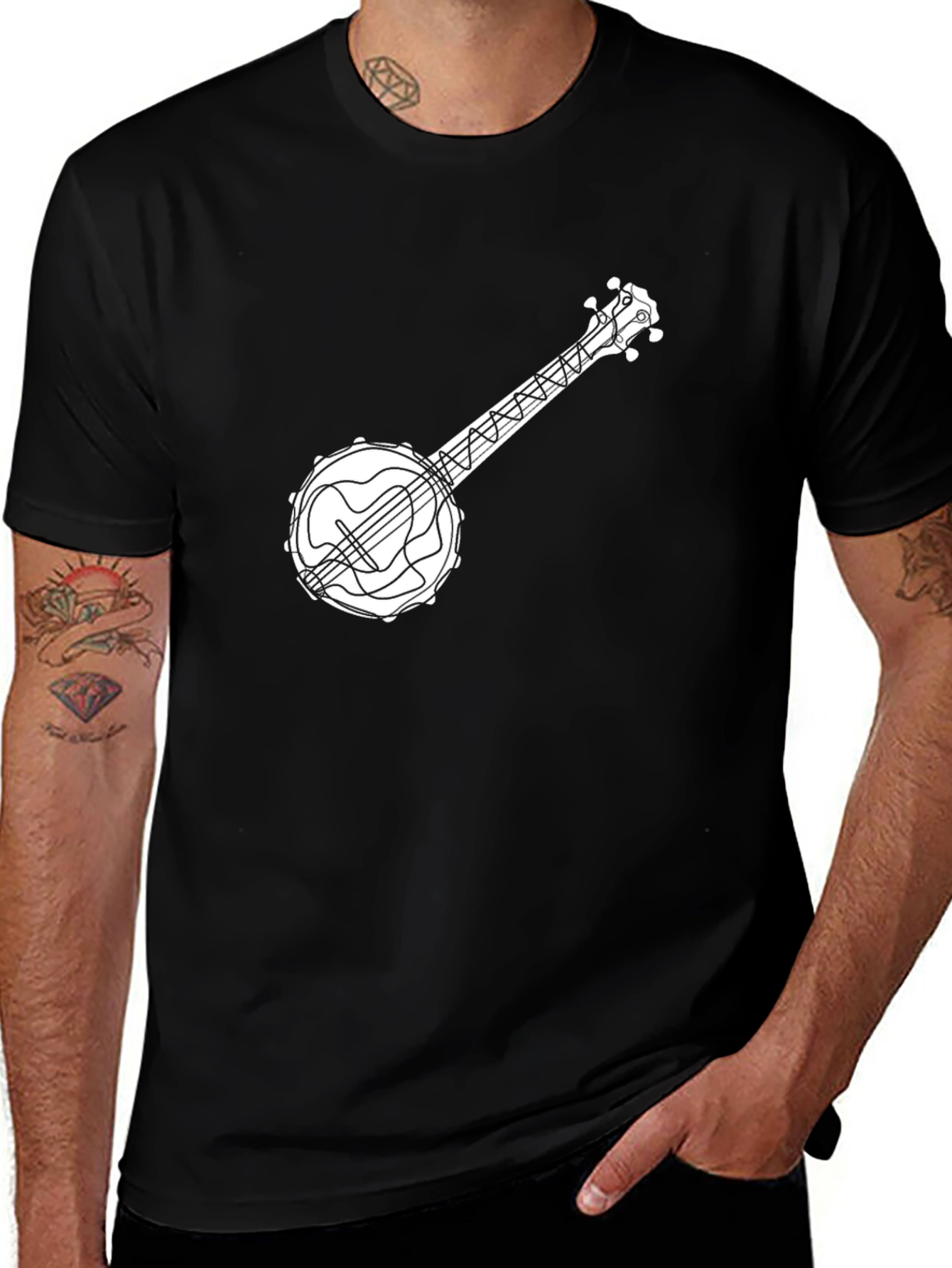 Camiseta Negra con Diseño de Banjo para Hombre