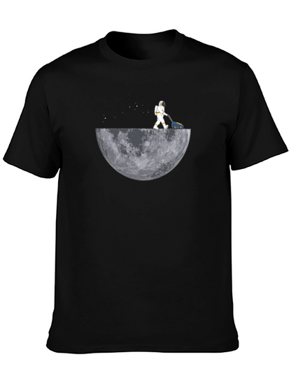 Camiseta Negra Astronauta Cortando la Luna