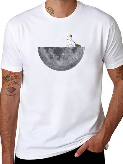 Camiseta Negra Astronauta Cortando la Luna
