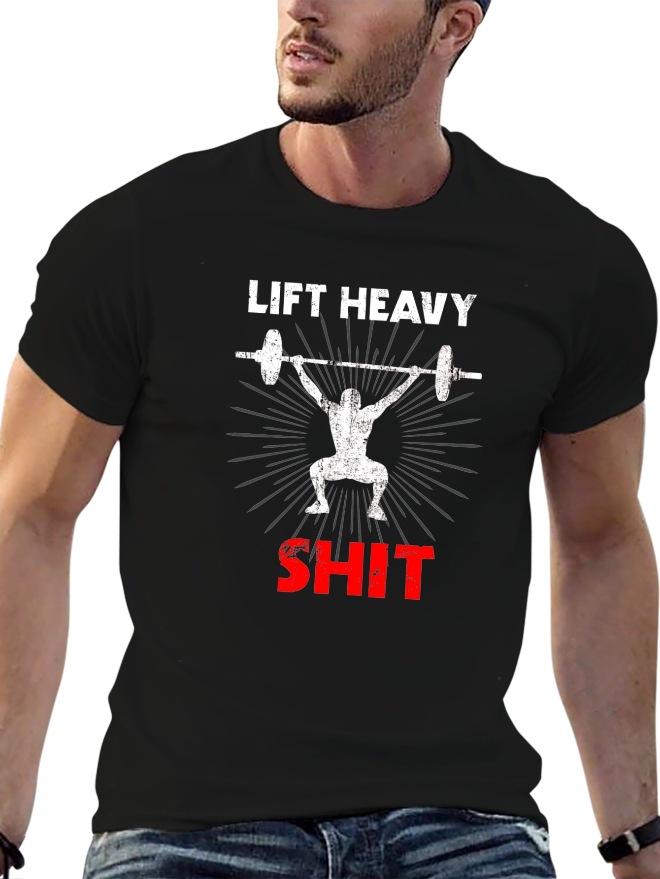 Camiseta Negra de Levantamiento de Pesas Lift Heavy SH*T