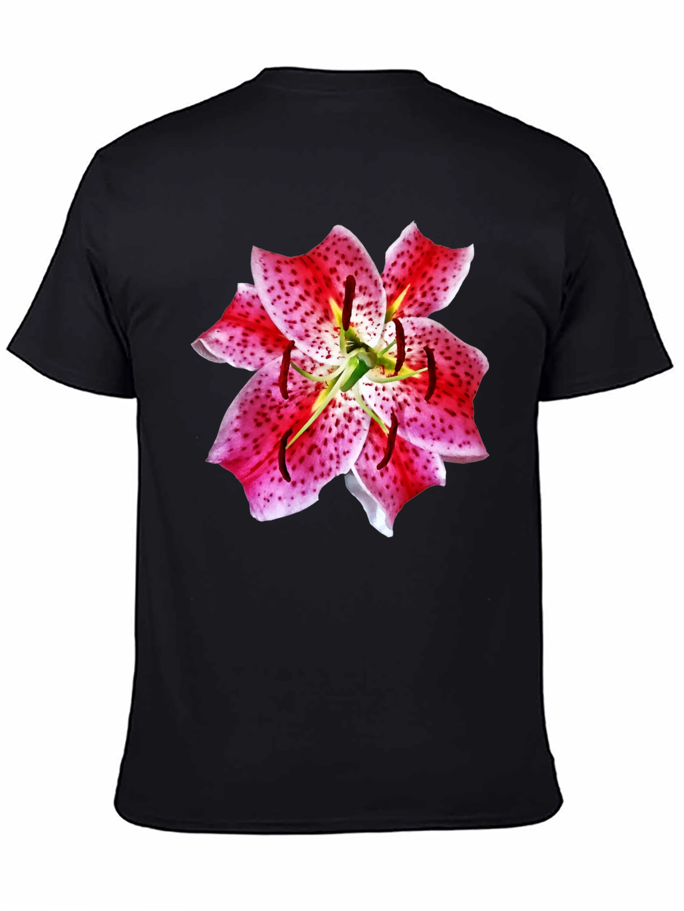 Camiseta Negra con Estampado Floral de Lirio