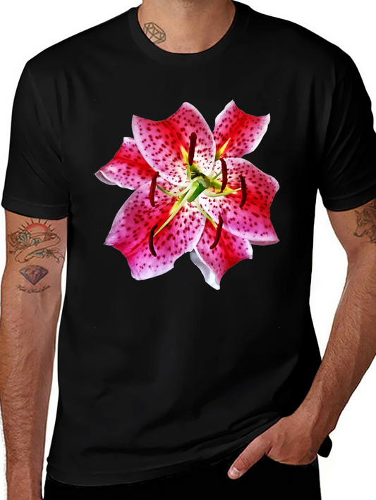 Camiseta Negra con Estampado Floral de Lirio