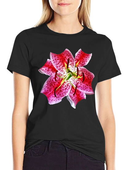 Camiseta Negra con Estampado Floral de Lirio