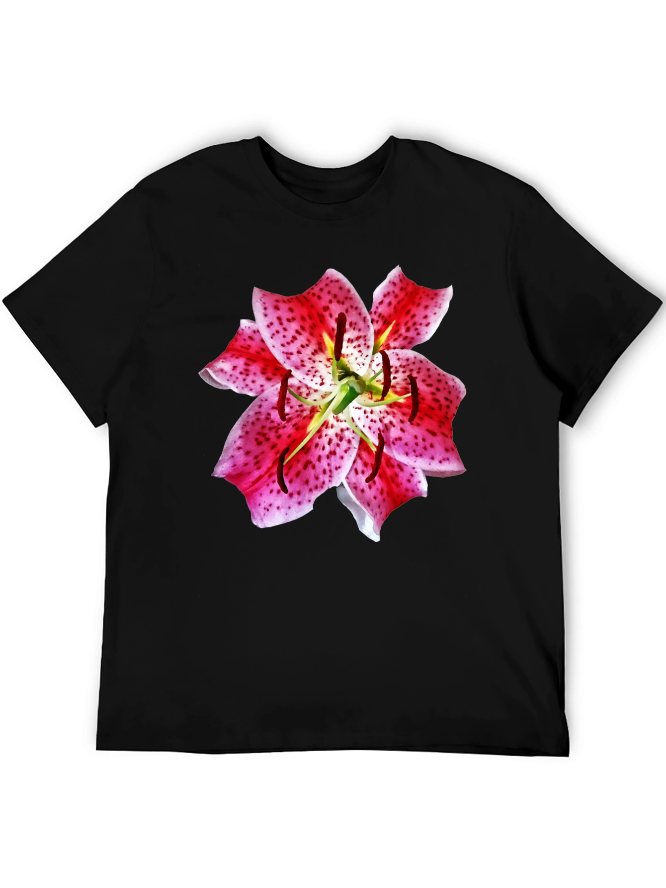 Camiseta Negra con Estampado Floral de Lirio