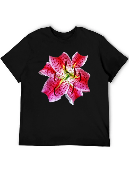 Camiseta Negra con Estampado Floral de Lirio