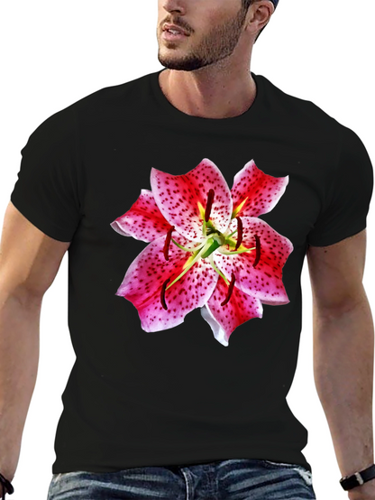 Camiseta Negra con Estampado Floral de Lirio