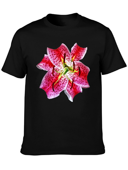 Camiseta Negra con Estampado Floral de Lirio