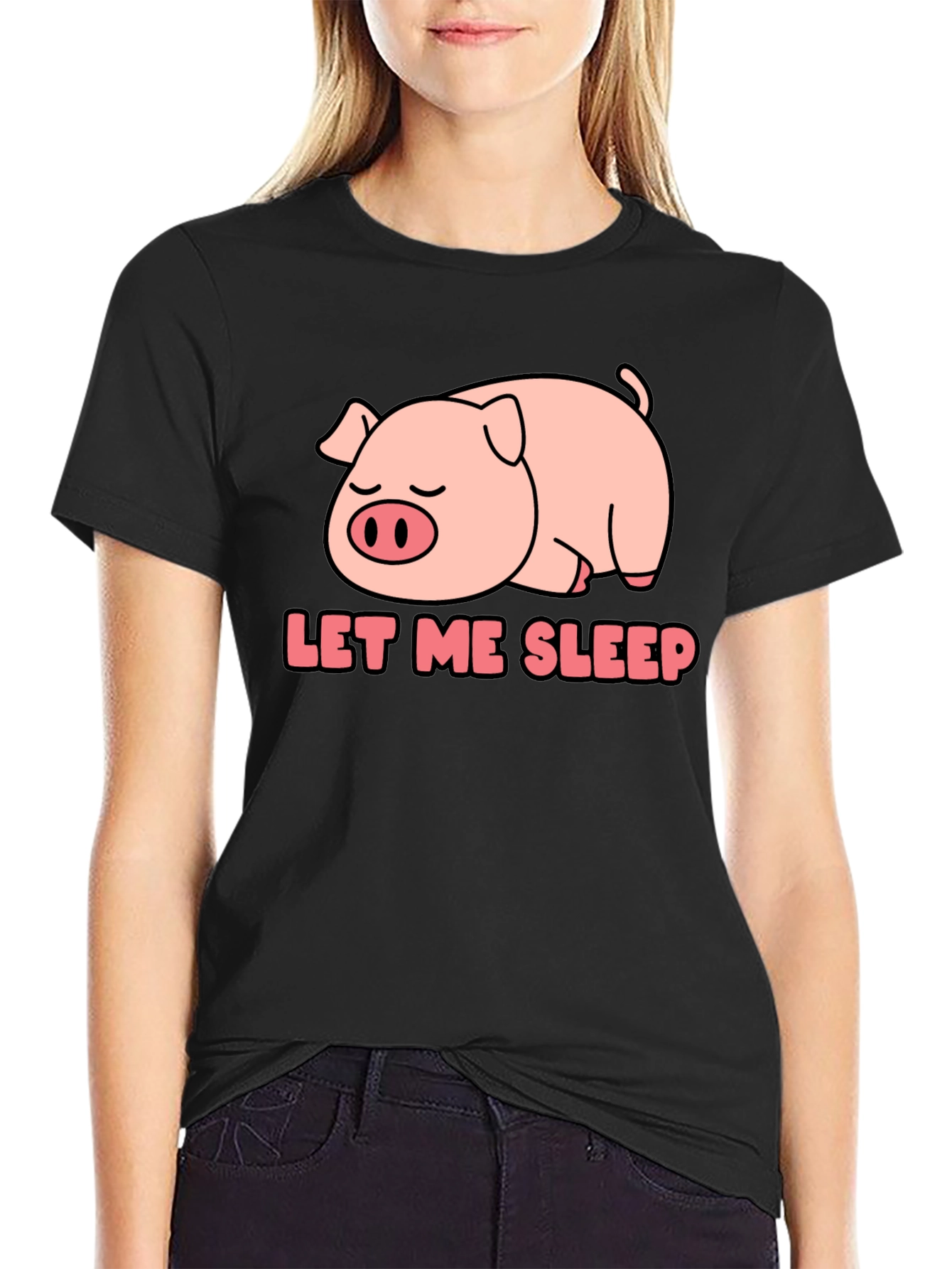 Camiseta Negra Déjame Dormir con Cerdo Adorable