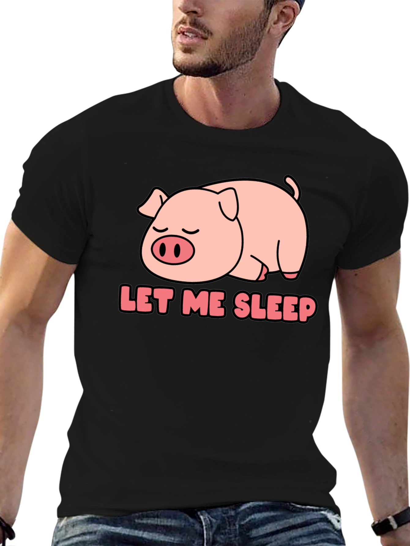 Camiseta Negra Déjame Dormir con Cerdo Adorable