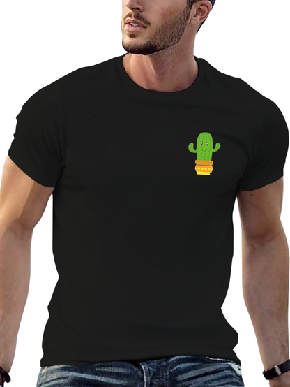 Camiseta Negra con Diseño de Cactus en Maceta
