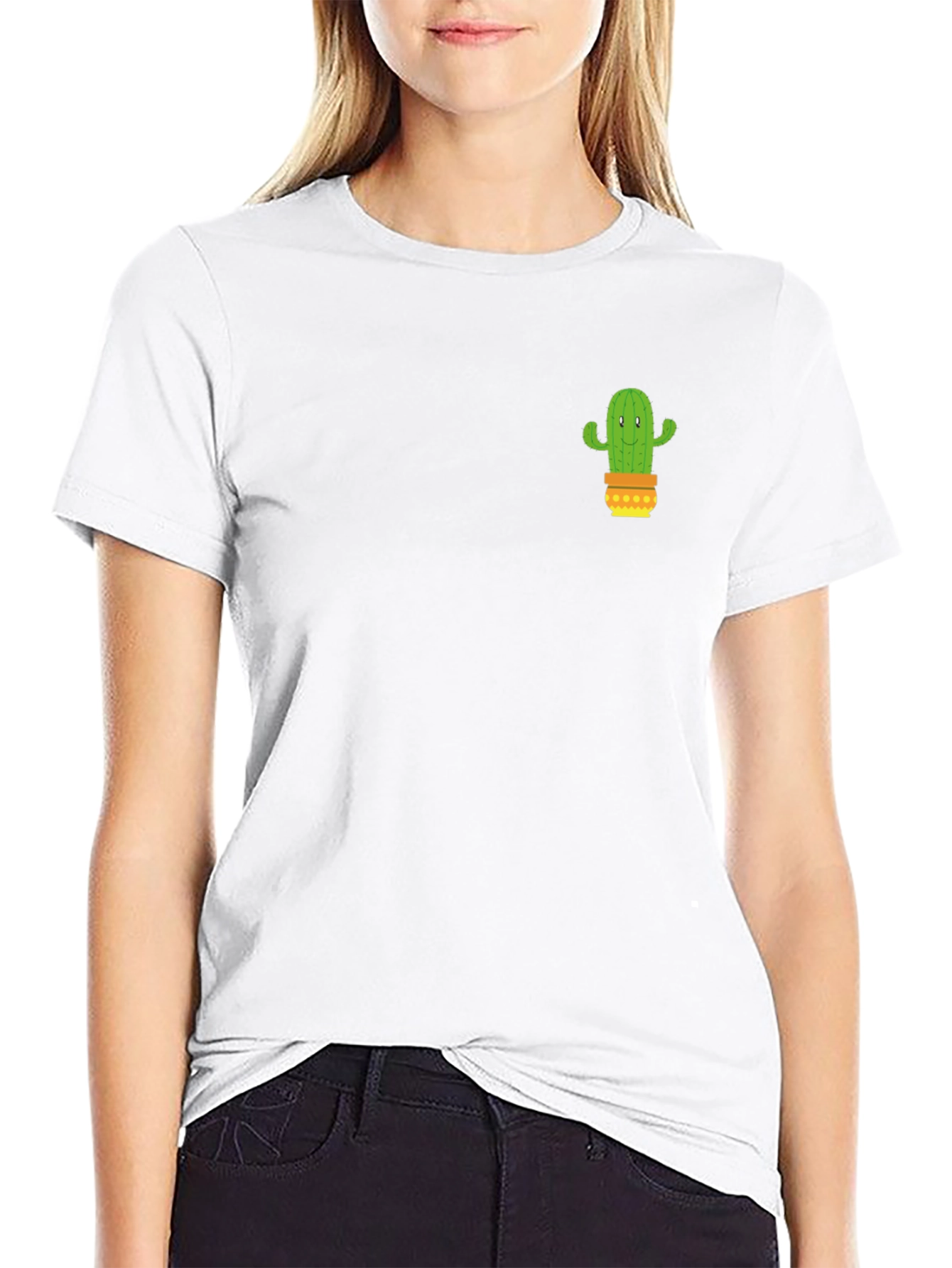 Camiseta Negra con Diseño de Cactus en Maceta