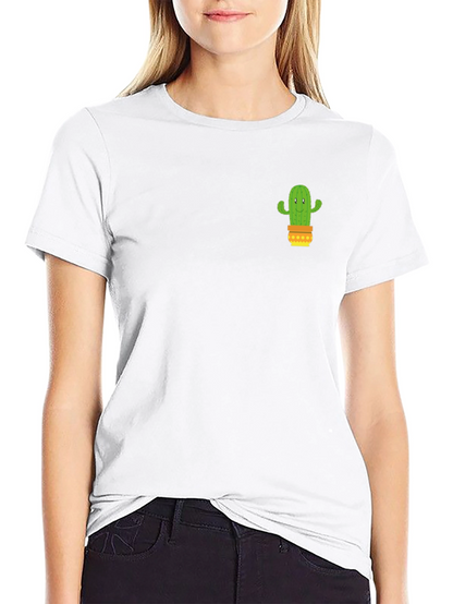 Camiseta Negra con Diseño de Cactus en Maceta