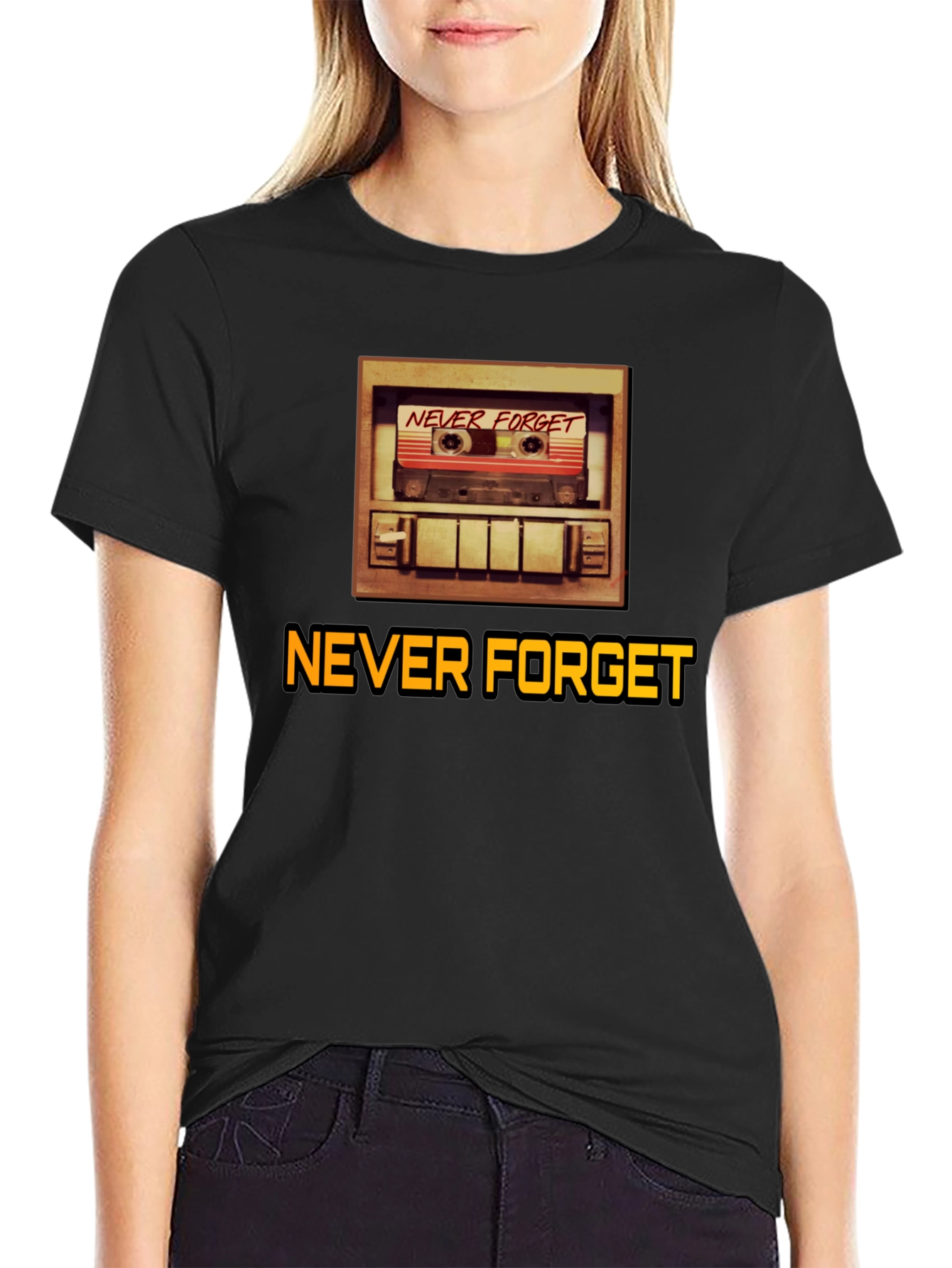 Camiseta Negra Retro Never Forget para Hombre