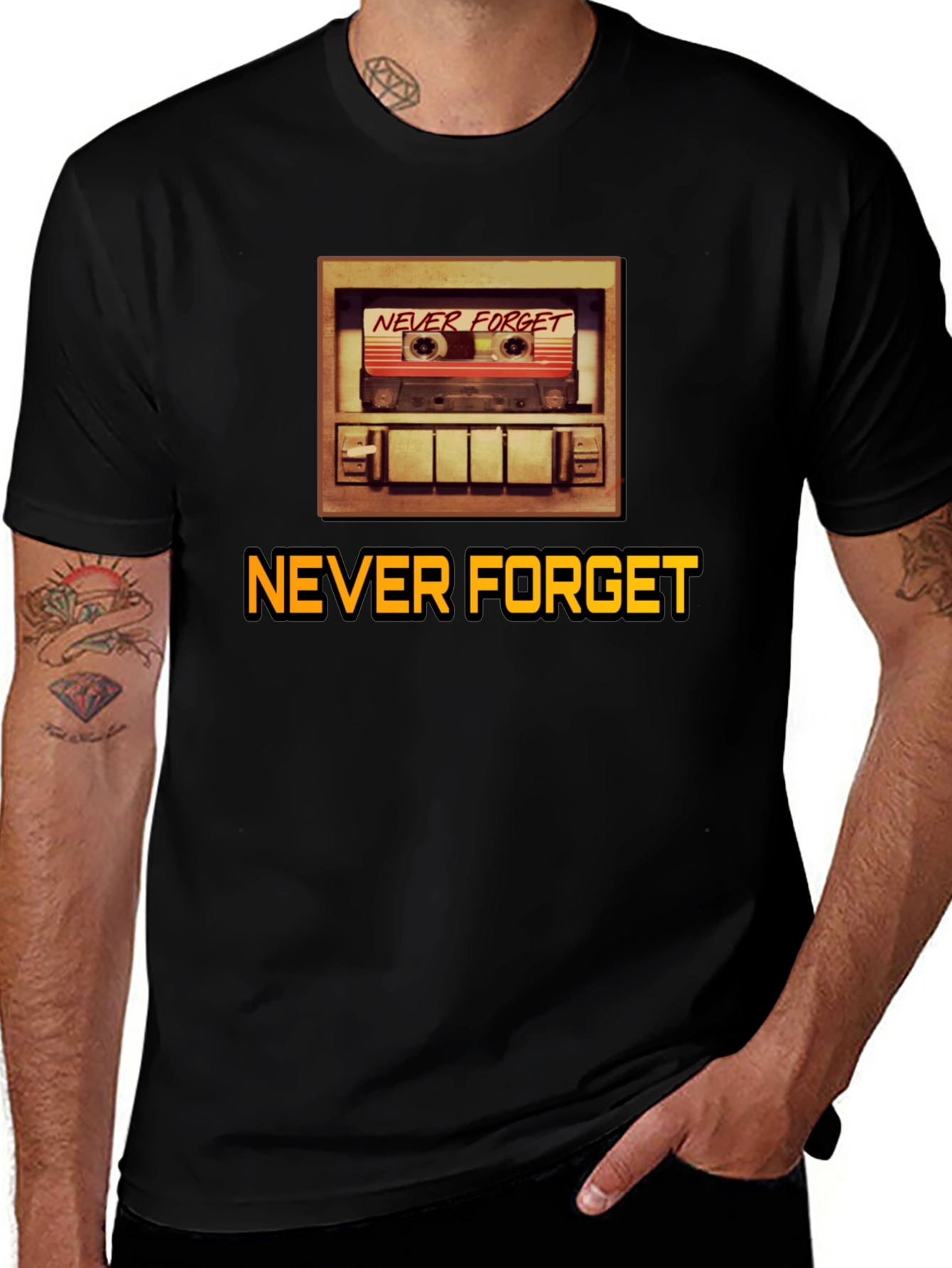 Camiseta Negra Retro Never Forget para Hombre