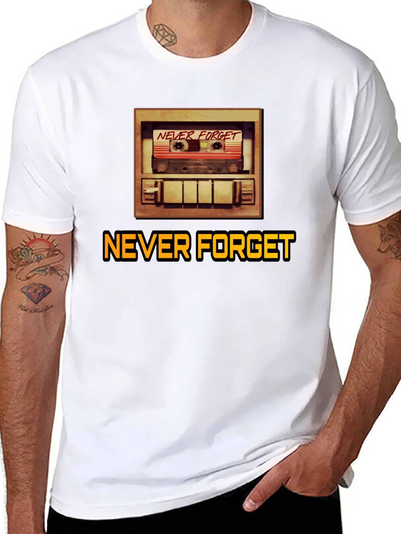 Camiseta Negra Retro Never Forget para Hombre