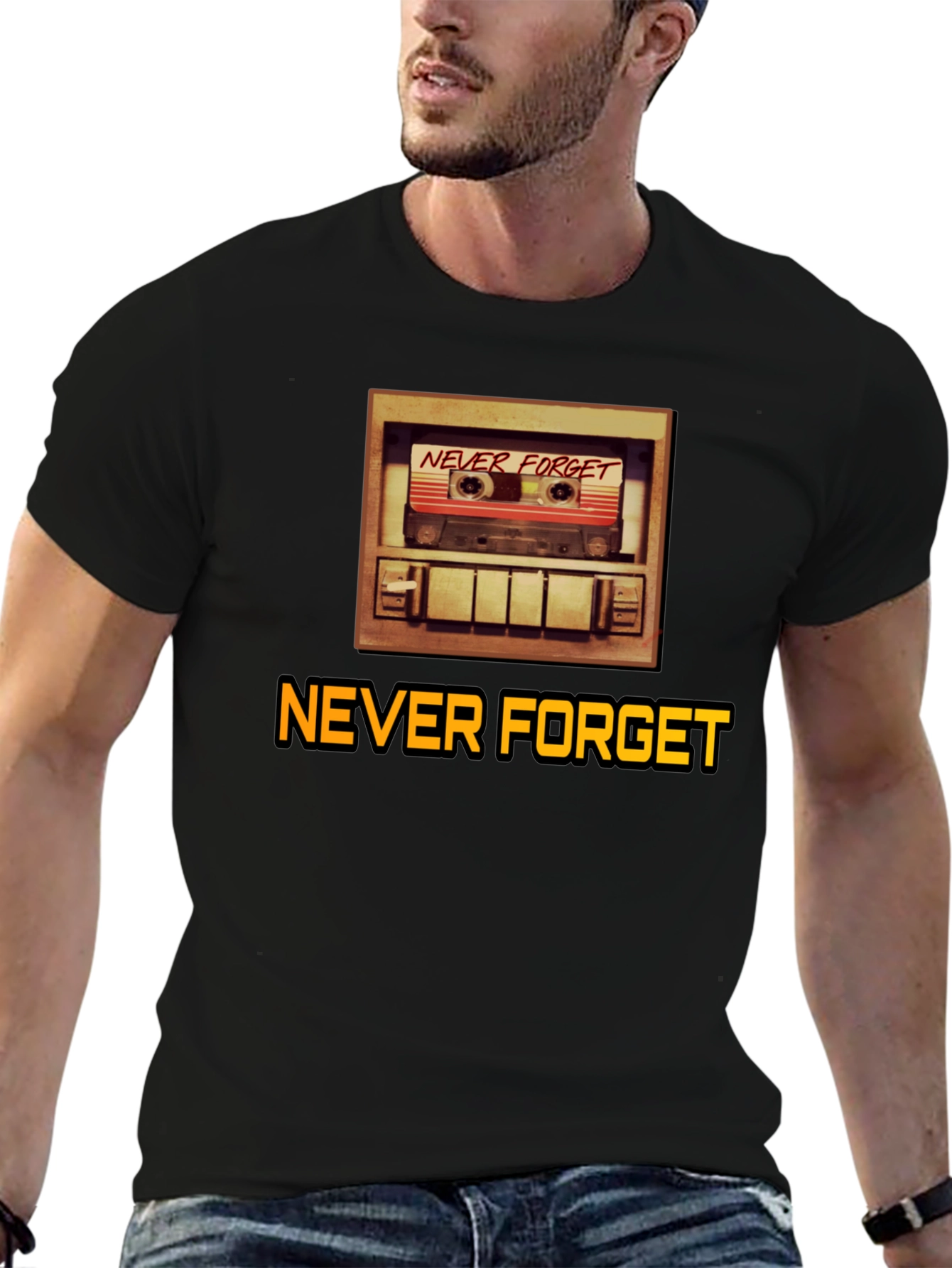 Camiseta Negra Retro Never Forget para Hombre